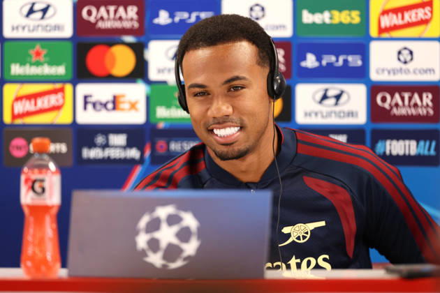 Arsenal Training & Media Conference, Champions League Gabriel of Arsenal during the Arsenal media conference at the Arsenal FC Training Centre, ahead of UEFA Champions League Matchday 2 v Lille, London Colney, England on 12 October 2026 Credit: Tiego Grenho Every Second Media Editorial use only. All images are copyright Every Second Media Limited. No images may be reproduced without prior permission. Copyright: xIMAGO EveryxSecondxMediax ESM-2214-0067 TiegoxGrenhox xEveryxSecondxMediax