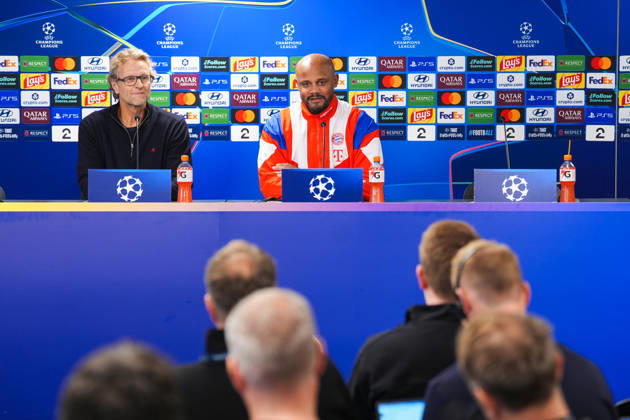 Soccer, Champions League 2026–2027, Viking, Bayern Munich, Stavanger, October 12, 2026. Bayern Munich coach Vincent Kompany during a press conference following a training session at Lyse Arena in Stavanger, the day of the Champions League match between Viking and Bayern Munich. Photo: Lise Aserud, NTB, Stavanger, Norway. EDITORIAL USE ONLY. RESTRICTED USE FOR BETTING COMPANIES Copyright: xLisexAserudxx xNTBx