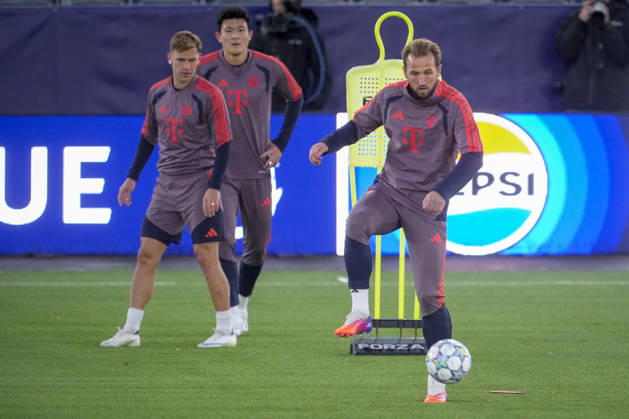 Soccer, Champions League 2026–2027, Viking, Bayern Munich, Stavanger, October 12, 2026: Bayern Munich s Harry Kane and Joshua Kimmich train at Lyse Arena in Stavanger, the day before the Champions League match between Viking and Bayern Munich. Photo: Lise Aserud, NTB, Stavanger, Norway. EDITORIAL USE ONLY. RESTRICTED USE FOR BETTING COMPANIES. Copyright: xLisexAserudx xNTBx