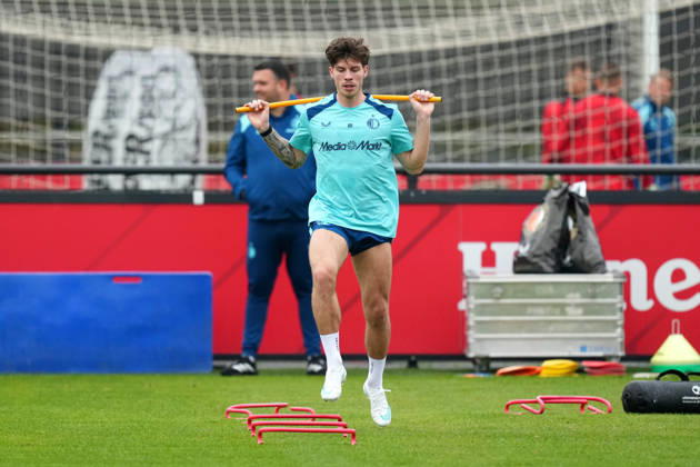 Training Champions League Feyenoord Rotterdam 2026 2027 Rotterdam - Jordan Bos of Feyenoord Rotterdam in action during a training before the Champions League match against Como 1907. The training is set at Trainingscomplex 1908 on 13 October 2026 in Rotterdam, Netherlands. (Hero Images Yannick Verhoeven) Copyright: xYannickxVerhoevenx