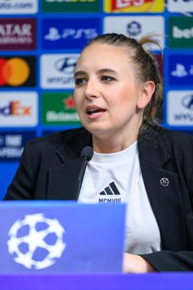 SOCCER - UEFA CL, LASK vs Liverpool LINZ,AUSTRIA,13.OCT.26 - SOCCER - UEFA Champions League, Linzer ASK vs Liverpool FC, preview, press conference, PK, Pressekonferenz LASK. Image shows press officer Nathalie Melcher (LASK).  GEPAxpictures xChristianxMoser