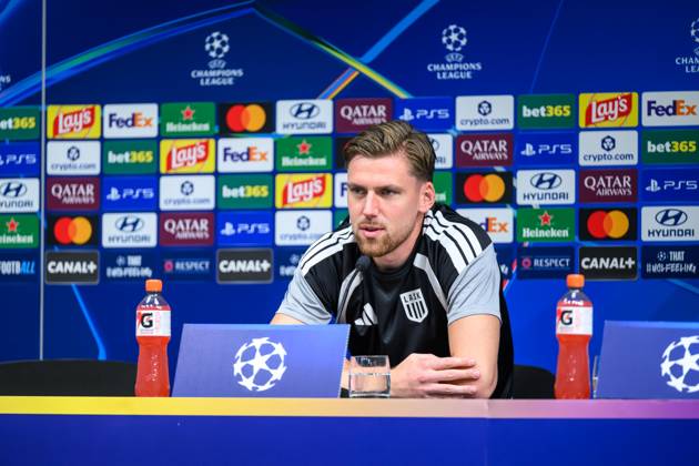 SOCCER - UEFA CL, LASK vs Liverpool LINZ,AUSTRIA,13.OCT.26 - SOCCER - UEFA Champions League, Linzer ASK vs Liverpool FC, preview, press conference, PK, Pressekonferenz LASK. Image shows Kasper Joergensen (LASK).  GEPAxpictures xChristianxMoser