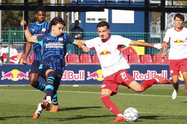 RB Leipzig U19 - PSV Eindhoven U19 UEFA Youth League Leipzig, 13.10.2026, Trainingszentrum am Cottaweg, Fußball, Saison 2026 2027, U19 Junioren, UEFA Youth League, 2. Spieltag , RB Leipzig U19 - PSV Eindhoven U19 , Im Bild: Tor für RB Leipzig, Din Klapija (21, RB) trifft zum 1:0 , Nur für journalistische Zwecke! For editorial use only! , UEFA regulations prohibit any use of photographs as image sequences and or quasi-video. ,