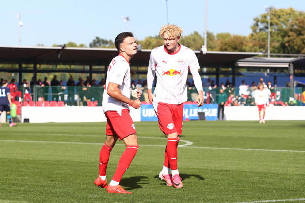 RB Leipzig U19 - PSV Eindhoven U19 UEFA Youth League Leipzig, 13.10.2026, Trainingszentrum am Cottaweg, Fußball, Saison 2026 2027, U19 Junioren, UEFA Youth League, 2. Spieltag , RB Leipzig U19 - PSV Eindhoven U19 , Im Bild: Tor für RB Leipzig, Torjubel nach dem 1:0, Torschütze Din Klapija (21, RB) , Nur für journalistische Zwecke! For editorial use only! , UEFA regulations prohibit any use of photographs as image sequences and or quasi-video. ,