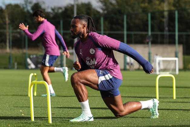 UEFA Champions League press conference, PK, Pressekonferenz and open training Matchday 2 of 8 Manchester City v Paris Saint-Germain Antoine Semenyo of Manchester City in the training session during the UEFA Champions League press conference and open training Matchday 2 of 8 Manchester City vs Paris Saint-Germain at City Football Academy, Manchester, United Kingdom on 13 October 2026 (Photo by Mark Cosgrove News Images) Manchester City Football Academy Greater Manchester United, ManU Kingdom Copyright: xMarkxCosgrove NewsxImagesx