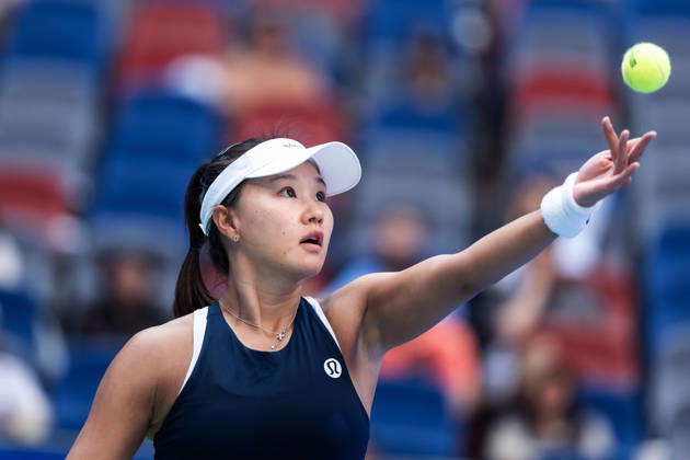 October 13, 2026, Wuhan, Hubei, China: Hanyu Guo of China seen in action with Sorana Cirstea of Romania ( not in view) during the Wuhan Open final match at the Optics Valley International Tennis Center. Hanyu Guo defeated Sorana Cirstea with a score of 1-6, 7-6, 7-5. 2026 WTA, Tennis Damen Wuhan Open In Wuhan, China- 13 Oct 2026  - ZUMAs197 20261013_aaa_s197_091 Copyright: xRenxYongx