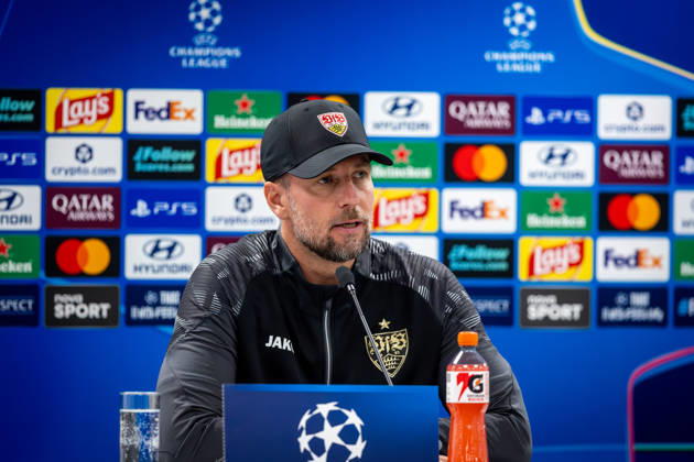SLOVAN BRATISLAVA - STUTTGART Head coach of Stuttgart Sebastian Hoeness speaks during press conference, PK, Pressekonferenz ahead of the matchday 2 of League phase round of UEFA Champions league football match between SK Slovan Bratislava and VfB Stuttgart at Narodny futbalovy stadion National football stadium Tehelne Pole. Bratislava, Slovakia, October 14, 2026. Copyright: xx 080A7898