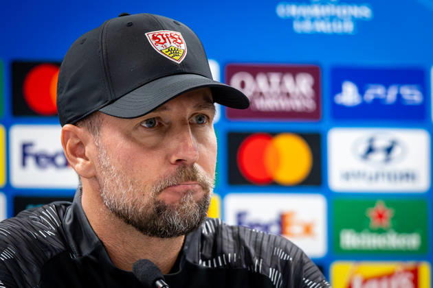 SLOVAN BRATISLAVA - STUTTGART Head coach of Stuttgart Sebastian Hoeness speaks during press conference, PK, Pressekonferenz ahead of the matchday 2 of League phase round of UEFA Champions league football match between SK Slovan Bratislava and VfB Stuttgart at Narodny futbalovy stadion National football stadium Tehelne Pole. Bratislava, Slovakia, October 14, 2026. Copyright: xx 080A7820
