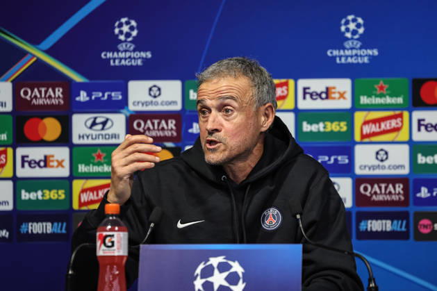 UEFA Champions League press conference, PK, Pressekonferenz and open training Matchday 2 of 8 Manchester City v Paris Saint-Germain Luis Enrique manager of Paris Saint-Germain speaks during the UEFA Champions League press conference and open training Matchday 2 of 8 Manchester City vs Paris Saint-Germain at City Football Academy, Manchester, United Kingdom on 13 October 2026 (Photo by Mark Cosgrove News Images) Manchester City Football Academy Greater Manchester United, ManU Kingdom Copyright: xMarkxCosgrove NewsxImagesx