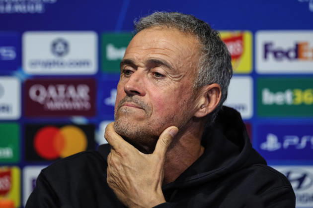 UEFA Champions League press conference, PK, Pressekonferenz and open training Matchday 2 of 8 Manchester City v Paris Saint-Germain Luis Enrique manager of Paris Saint-Germain speaks during the UEFA Champions League press conference and open training Matchday 2 of 8 Manchester City vs Paris Saint-Germain at City Football Academy, Manchester, United Kingdom on 13 October 2026 (Photo by Mark Cosgrove News Images) Manchester City Football Academy Greater Manchester United, ManU Kingdom Copyright: xMarkxCosgrove NewsxImagesx
