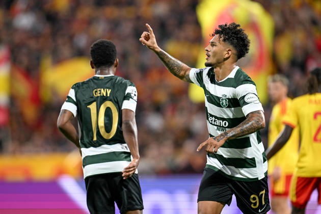 261013 RC Lens vs Sporting CP Luis Suarez (97) of Sporting CP celebrates after scoring the 0-1 goal during the Uefa Champions League matchday 2 game in the League phase in season 2026 - 2027 between Racing Club de Lens and Sporting CP Lisbon on October 13 , 2026 in Lens, France. (Photo by David Catry Sportpix) Lens Stade Bollaert Delelis France  Copyright: xSportpixxDavidxCatryx