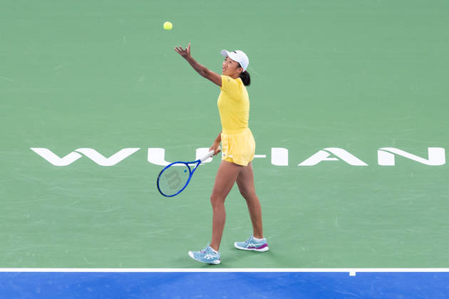 October 13, 2026, Wuhan, Hubei, China: Chinese tennis player Shuai Zhang, seen in action during the Wuhan Open final match played at the Optics Valley International Tennis Center against American tennis player Ashlyn Krueger (Not in picture) in Wuhan. Ashlyn Krueger defeated Shuai Zhang with a score of 6-3, 6-0. 2026 WTA, Tennis Damen Wuhan Open: Ashlyn Krueger - Shuai Zhang In Wuhan, China - 13 Oct 2026  - ZUMAs197 20261013_aaa_s197_177 Copyright: xRenxYongx