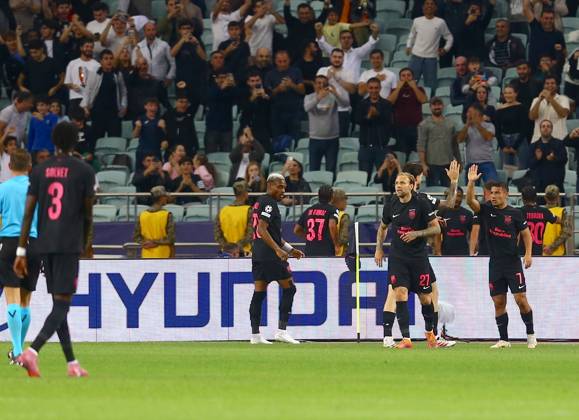 Sabah FK v Slavia Prague - UEFA Champions League BAKU, AZERBAIJAN - OCTOBER 13 : Players of Sabah FK celebrate after scoring a goal during the UEFA Champions League match day two between Sabah FK and Slavia Prague at Olympic Stadium in Baku, Azerbaijan on October 13, 2026. Resul Rehimov Anadolu Baku Azerbaijan. Editorial use only. Please get in touch for any other usage.  Copyright: x2026xAnadoluxResulxRehimovx