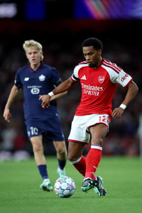 Arsenal FC v LOSC Lille - UEFA Champions League 2026 27 League Phase MD2 Hakon Arnar Haraldsson of LOSC Lille and Jurrien Timber of Arsenal challenge during the UEFA Champions League 2026 27 League Phase MD2 match between Arsenal FC and LOSC Lille at Arsenal Stadium on October 13, 2026 in London, England. London Arsenal Stadium England United Kingdom Copyright: xAllstarxPicturexLibraryxLtdx