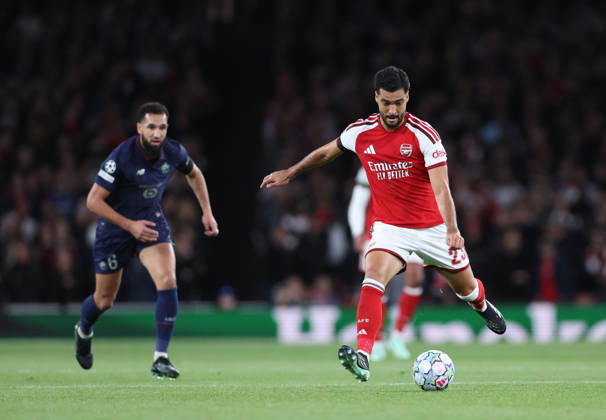 London, England, 13th October 2026. Mikel Merino of Arsenal in action during the Arsenal vs LOSC Lille UEFA Champions League match at the Emirates Stadium, London. Picture credit should read: David Klein Sportimage EDITORIAL USE ONLY. No use with unauthorised audio, video, data, fixture lists, club league logos or live services. Online in-match use limited to 120 images, no video emulation. No use in betting, games or single club league player publications. SPI_026_DK_Arsenal_Lille SPI-5065-0027