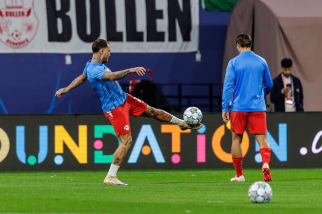 13.10.2026, GER, Fussball, Herren, UEFA Chempionsleague 2026 2027, RB Leipzig vs. PSV Eindhoven David Raum (RB Leipzig 22) bei der Erwärmung Leipzig Red Bull Arena Sachsen Deutschland Copyright: xNordphoto Trienitzx