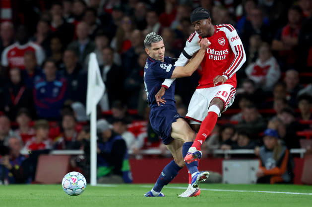 Arsenal FC v LOSC Lille - UEFA Champions League 2026 27 League Phase MD2 Romain Perraud of LOSC Lille and Noni Madueke of Arsenal challenge during the UEFA Champions League 2026 27 League Phase MD2 match between Arsenal FC and LOSC Lille at Arsenal Stadium on October 13, 2026 in London, England. London Arsenal Stadium England United Kingdom Copyright: xAllstarxPicturexLibraryxLtdx