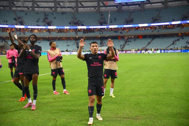 Sabah FK v Slavia Prague - UEFA Champions League BAKU, AZERBAIJAN - OCTOBER 13 : Players of Sabah FK celebrate after winning the UEFA Champions League match day two between Sabah FK and Slavia Prague at Baku Olympic Stadium in Baku, Azerbaijan on October 13, 2026. Resul Rehimov Anadolu Baku Azerbaijan. Editorial use only. Please get in touch for any other usage.  Copyright: x2026xAnadoluxResulxRehimovx