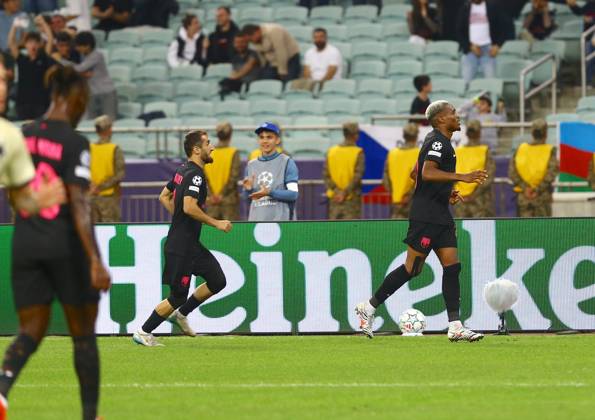 Sabah FK v Slavia Prague - UEFA Champions League BAKU, AZERBAIJAN - OCTOBER 13 : Players of Sabah FK celebrate their goal during the UEFA Champions League match day two between Sabah FK and Slavia Prague at Baku Olympic Stadium in Baku, Azerbaijan on October 13, 2026. Resul Rehimov Anadolu Baku Azerbaijan. Editorial use only. Please get in touch for any other usage.  Copyright: x2026xAnadoluxResulxRehimovx