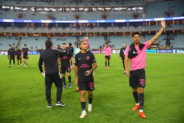 Sabah FK v Slavia Prague - UEFA Champions League BAKU, AZERBAIJAN - OCTOBER 13 : Players of Sabah FK celebrate after winning the UEFA Champions League match day two between Sabah FK and Slavia Prague at Baku Olympic Stadium in Baku, Azerbaijan on October 13, 2026. Resul Rehimov Anadolu Baku Azerbaijan. Editorial use only. Please get in touch for any other usage.  Copyright: x2026xAnadoluxResulxRehimovx