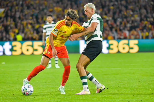 FOOTBALL : RC Lens vs Sporting Club Portugal - Ligue des Champions - Phase de Ligue - Journée 2 - 13 10 2026 Silas Andersen (Sporting Club Portugal) Mezian Mesloub (RC Lens) LensFrance  Copyright: xBaptistexAutissierx