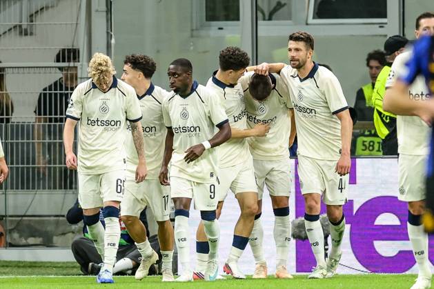 Club s Nicolo Tresoldi celebrates after scoring during a soccer game between Italian Inter Milan and Belgian Club Brugge KV, Tuesday 13 October 2026 in Milan, Italy, on day 2 of the UEFA Champions League league phase. BRUNOxFAHY  x189715461x