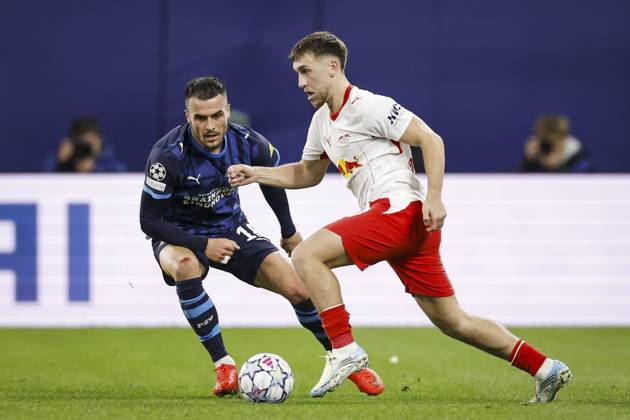 LEIPZIG - (lr) Filip Kostic of PSV Eindhoven and Brajan Gruda of RB Leipzig during the UEFA Champions League match between RB Leipzig and PSV Eindhoven at the RB Arena on 13 October 2026 in Leipzig, Germany. MAURICE VAN STEEN ANP xVIxANPxSportx xxANPxIVx 572349800 originalFilename: 572349800.jpg