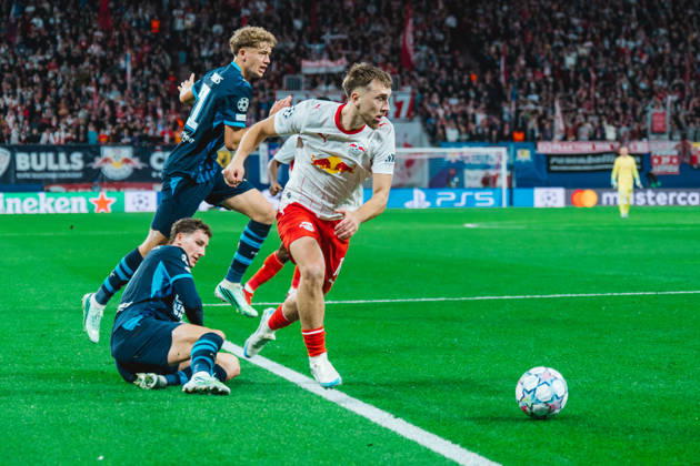 Brajan Gruda (RB Leipzig, 10) dribble RB Leipzig vs PSV Eindhoven, UEFA Champions League, Champions League, Germany, Football, 26 27, GER, Leipzig, Red Bull Arena Stadium, 13 October 2026 DFL regulations prohibit any use of photographs as image sequences and or quasi-video.DFL regulations prohibit any use of photographs as image sequences and or quasi-video. Leipzig Red Bull Arena, Leipzig Sachsen GER Copyright: xBillmanxDubex