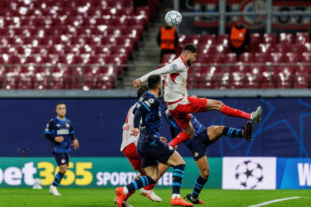 13.10.2026, GER, Fussball, Herren, UEFA Chempionsleague 2026 2027, RB Leipzig vs. PSV Eindhoven RÃ mulo Cardoso Romulo Cardoso (RB Leipzig 40) mit einer Torchance Leipzig Red Bull Arena Sachsen Deutschland Copyright: xNordphoto Trienitzx