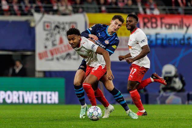 13.10.2026, GER, Fussball, Herren, UEFA Chempionsleague 2026 2027, RB Leipzig vs. PSV Eindhoven Christopher Nkunku (RB Leipzig 28) mit der Torchance Leipzig Red Bull Arena Sachsen Deutschland Copyright: xNordphoto Trienitzx