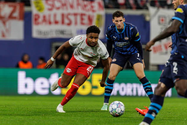 13.10.2026, GER, Fussball, Herren, UEFA Chempionsleague 2026 2027, RB Leipzig vs. PSV Eindhoven Christopher Nkunku (RB Leipzig 28) mit der Torchance Leipzig Red Bull Arena Sachsen Deutschland Copyright: xNordphoto Trienitzx