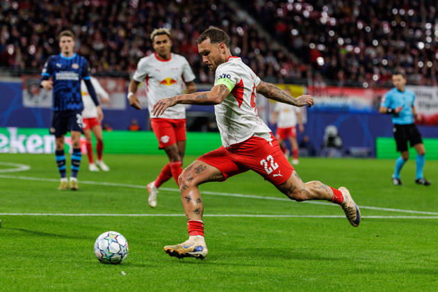 13.10.2026, GER, Fussball, Herren, UEFA Chempionsleague 2026 2027, RB Leipzig vs. PSV Eindhoven David Raum (RB Leipzig 22) Einzelaktion Aktion Leipzig Red Bull Arena Sachsen Deutschland Copyright: xNordphoto Trienitzx