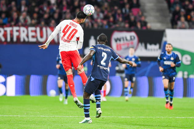 LEIPZIG, GERMANY - OCTOBER 13, 2026: UEFA Champions League 2026 27 match between RB Leipzig and PSV Eindhoven at Red Bull Arena in Leipzig, Germany. Persons shown: RÃ mulo Cardoso Lutsharel Geertruida Photo: Antoni Dec Arena Akcji NEWSPIX.PL --- newspix.pl 