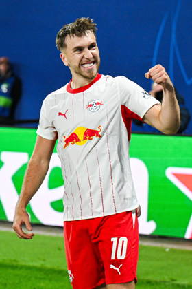 LEIPZIG, GERMANY - OCTOBER 13, 2026: UEFA Champions League 2026 27 match between RB Leipzig and PSV Eindhoven at Red Bull Arena in Leipzig, Germany. Persons shown: Brajan Gruda goal gol celebration Photo: Antoni Dec Arena Akcji NEWSPIX.PL --- newspix.pl 