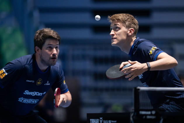 261014 Kristian Karlsson and Anton Källberg of Sweden during day 4 of the European Table tennis, Tischtennis Championship on October 14, 2026 in Ljubljana. Photo: Martin Metelko BILDBYRÅN COP 362 ME0001 bordtennis table tennis pingis 2026 european table tennis championship bordtennis-em em 4 bbeng Copyright: MARTINxMETELKO BB261014BB373