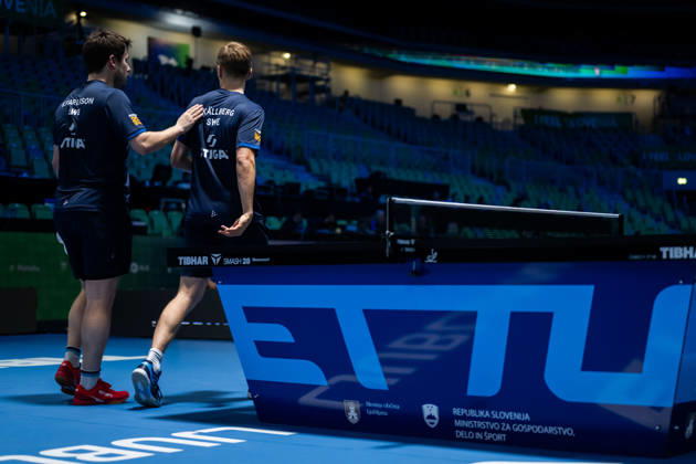 261014 Kristian Karlsson and Anton Källberg of Sweden during day 4 of the European Table tennis, Tischtennis Championship on October 14, 2026 in Ljubljana. Photo: Martin Metelko BILDBYRÅN COP 362 ME0001 bordtennis table tennis pingis 2026 european table tennis championship bordtennis-em em 4 bbeng Copyright: MARTINxMETELKO BB261014BB399