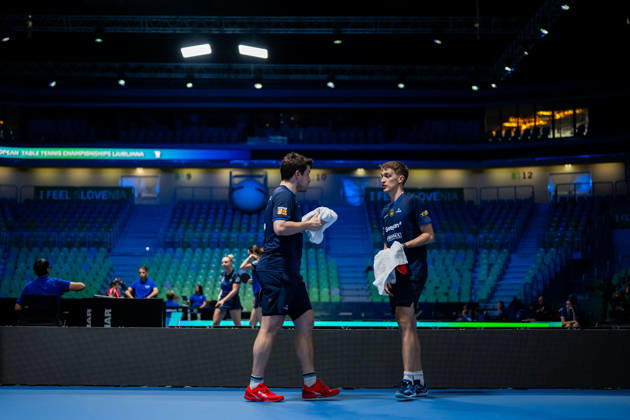 261014 Kristian Karlsson and Anton Källberg of Sweden during day 4 of the European Table tennis, Tischtennis Championship on October 14, 2026 in Ljubljana. Photo: Martin Metelko BILDBYRÅN COP 362 ME0001 bordtennis table tennis pingis 2026 european table tennis championship bordtennis-em em 4 bbeng Copyright: MARTINxMETELKO BB261014BB400