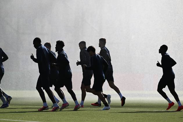 STVV s players pictured in action during a training session of Belgian soccer team Sint-Truidense VV, Wednesday 14 October 2026 in Sint-Truiden. The team is preparing for the opening match of the UEFA Conference League league phase against Georgian FC Iberia 1999 Tbilisi tomorrow. JILLxDELSAUX x189775260x