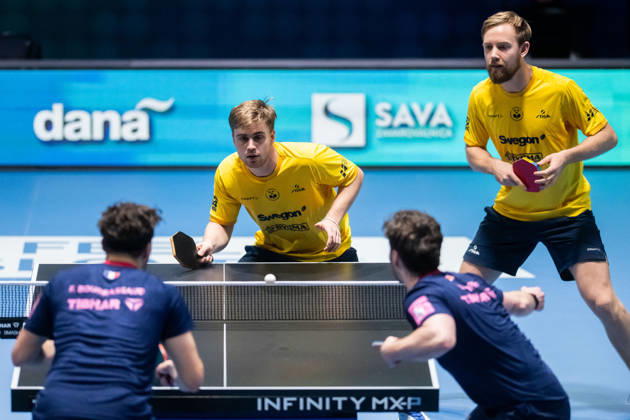 261014 Truls Möregardh and Elias Ranefur of Sweden during day 4 of the European Table tennis, Tischtennis Championship on October 14, 2026 in Ljubljana. Photo: Martin Metelko BILDBYRÅN COP 362 ME0001 bordtennis table tennis pingis 2026 european table tennis championship bordtennis-em em 4 bbeng Copyright: MARTINxMETELKO BB261014BB411