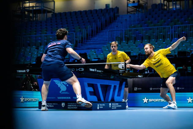 261014 Truls Möregardh and Elias Ranefur of Sweden during day 4 of the European Table tennis, Tischtennis Championship on October 14, 2026 in Ljubljana. Photo: Martin Metelko BILDBYRÅN COP 362 ME0001 bordtennis table tennis pingis 2026 european table tennis championship bordtennis-em em 4 bbeng Copyright: MARTINxMETELKO BB261014BB413