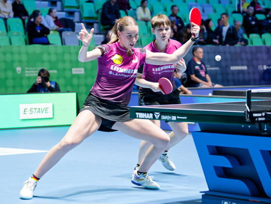 Nina Mittelham ttc berlin eastside-Annett Kaufmann SV DJK Kolbermoor Germany (foto-ms5333) bei den Tischtennis-Europameisterschaften in Ljubljana, Slowenien LJUBLJANA, SLOWENIEN - 14. OKTOBER 2026: Nina Mittelham ttc berlin eastside-Annett Kaufmann SV DJK Kolbermoor Germany (foto-ms5333) erreichen im Doppel das Viertelfinale bei den Tischtennis-Europameisterschaften in der Stozice Arena, Ljubljana, Slowenien Ljubljana Stozice Arena Slovenia