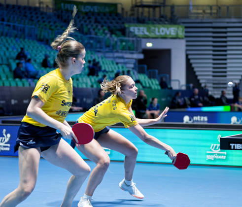 Christina Kallberg-Filippa Bergand Sweden (foto-ms5351) at the 2026 European Table tennis, Tischtennis Championships in Ljubljana LJUBLJANA, SLOVENIA - 14 OCTOBER 2026: Christina Kallberg-Filippa Bergand Sweden (foto-ms5351) in action at the European Table Tennis Championships in Stozice Arena, Ljubljana, Slovenia Ljubljana Stozice Arena Slovenia