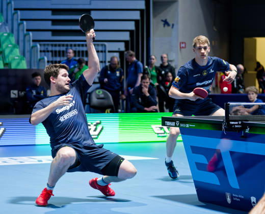 Kristian Karlsson-Anton Kallberg Sweden (foto-ms5371) at the 2026 European Table tennis, Tischtennis Championships in Ljubljana LJUBLJANA, SLOVENIA - 14 OCTOBER 2026: Kristian Karlsson-Anton Kallberg Sweden (foto-ms5371) in action at the European Table Tennis Championships in Stozice Arena, Ljubljana, Slovenia Ljubljana Stozice Arena Slovenia