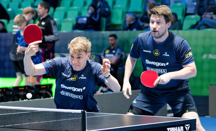 Kristian Karlsson-Anton Kallberg Sweden (foto-ms5372) at the 2026 European Table tennis, Tischtennis Championships in Ljubljana LJUBLJANA, SLOVENIA - 14 OCTOBER 2026: Kristian Karlsson-Anton Kallberg Sweden (foto-ms5372) in action at the European Table Tennis Championships in Stozice Arena, Ljubljana, Slovenia Ljubljana Stozice Arena Slovenia