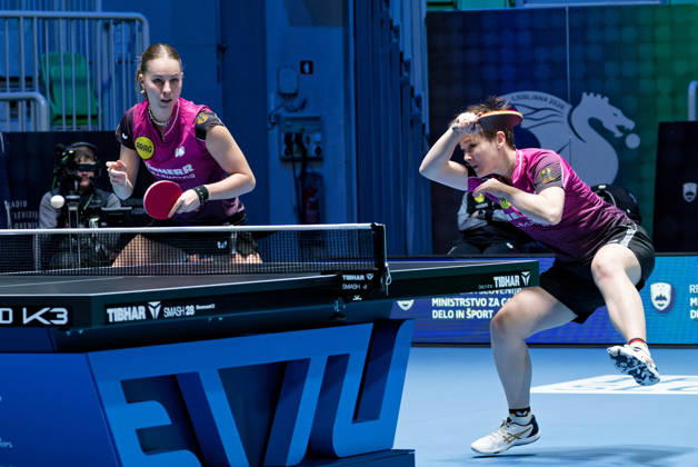 Nina Mittelham ttc berlin eastside-Annett Kaufmann SV DJK Kolbermoor Germany (foto-ms5330) bei den Tischtennis-Europameisterschaften in Ljubljana, Slowenien LJUBLJANA, SLOWENIEN - 14. OKTOBER 2026: Nina Mittelham ttc berlin eastside-Annett Kaufmann SV DJK Kolbermoor Germany (foto-ms5330) erreichen im Doppel das Viertelfinale bei den Tischtennis-Europameisterschaften in der Stozice Arena, Ljubljana, Slowenien Ljubljana Stozice Arena Slovenia