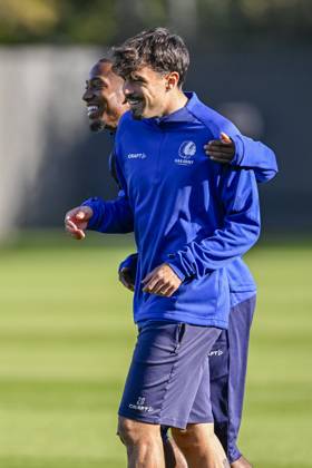 KAA Gent v AGF Aarhus - UEFA Conference League Media Activities 14 10 2026 GENT, BELGIUM - OCTOBER 14 : Tiago Alves Araujo Felipe defender of KAA Gent and Balikwisha Michel-Ange forward of KAA Gent pictured during a training session ahead of the UEFA Conference League 2026 27 League Phase matchday 1 match between KAA Gent and AGF Aarhus on October 14, 2026 in Gent, Belgium, 14 10 2026 Gent Belgium Copyright: xJanxDexMeuleneirx