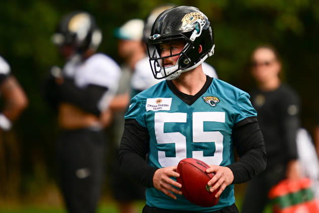 Jacksonville Jaguars, Press and Training Jacksonville Jaguars long snapper Jacob Bobenmoyer (55) during the press conference, PK, Pressekonferenz practise session for Jacksonville Jaguars at the Grove Hotel, Chandler s Cross, UK on 14 October 2026. Chandler s Cross Grove Hotel Hertfordshire UK Editorial use only , Copyright: xDennisxGoodwinx PSI-24998-0028