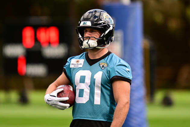 Jacksonville Jaguars, Press and Training Jacksonville Jaguars wide receiver Austin Trammell (81) during the press conference, PK, Pressekonferenz practise session for Jacksonville Jaguars at the Grove Hotel, Chandler s Cross, UK on 14 October 2026. Chandler s Cross Grove Hotel Hertfordshire UK Editorial use only , Copyright: xDennisxGoodwinx PSI-24998-0073