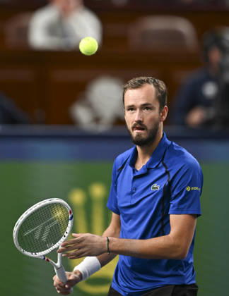 (261014) -- SHANGHAI, Oct. 14, 2026 -- Daniil Medvedev of Russia reacts during the men s round of 16 match against Stefanos Tsitsipas of Greece at the 2026 ATP, Tennis Herren tour Shanghai Masters tennis tournament in Shanghai, China, Oct. 14, 2026. ) (SP)CHINA-SHANGHAI-TENNIS-SHANGHAI MASTERS-MEN S SINGLES (CN) ChenxHaoming 