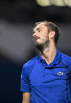 (261014) -- SHANGHAI, Oct. 14, 2026 -- Daniil Medvedev of Russia reacts during the men s round of 16 match against Stefanos Tsitsipas of Greece at the 2026 ATP, Tennis Herren tour Shanghai Masters tennis tournament in Shanghai, China, Oct. 14, 2026. ) (SP)CHINA-SHANGHAI-TENNIS-SHANGHAI MASTERS-MEN S SINGLES (CN) ChenxHaoming 
